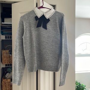 Reserved grey ladies sweater with bow and jeweled collar Small
